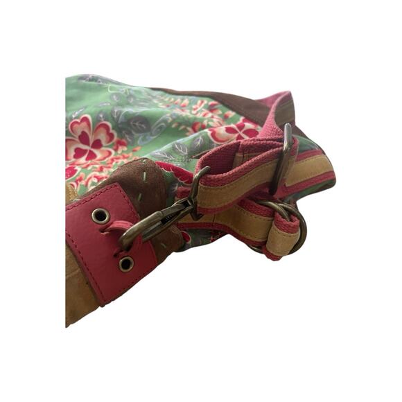 LUCKY BRAND Floral Blossom Green Canvas Suede purse tote bag boho Large VTG Y2k - Picture 4 of 11